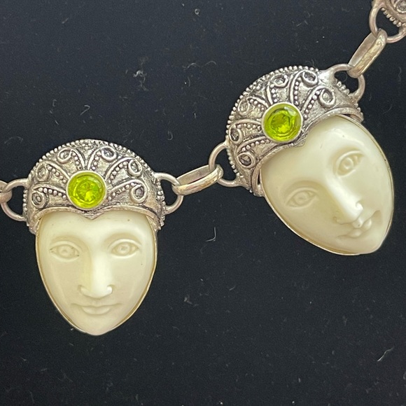Bali Goddess Carved Bone and Peridot Toggle Clasp Necklace - Picture 2 of 7